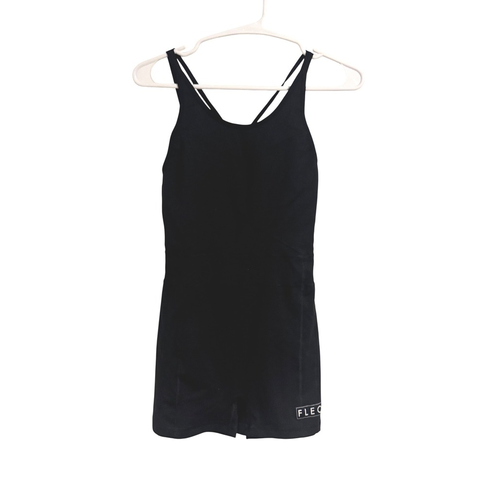 Fleo Black Strappy Open Back Athletic Romper Bodysuit Small